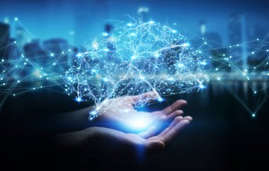 Dijital röntgen insan beyni arabirimi 3d rende kullanarak iş kadını