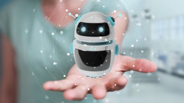 Dijital sohbet etmek robot uygulama 3d renderi kullanarak iş kadını