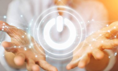 3D render güç düğmesini kullanarak bağlantıları ile işadamı