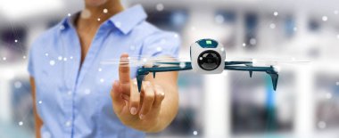 Modern dron 3d işlemesini kullanan iş kadını