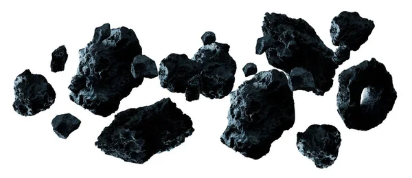 Mörk rock asteroid pack 3d-rendering — Stockfoto