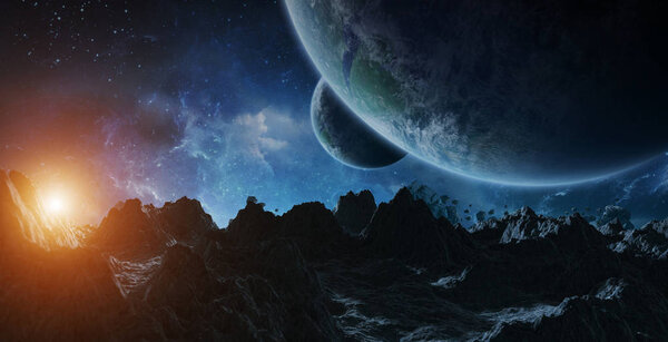 Dark asteroids flying close to planets in space 3D rendering elements of this image furnished by NASA