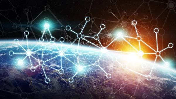 Sistema de conexões e trocas de dados no planeta Terra 3D render — Fotografia de Stock