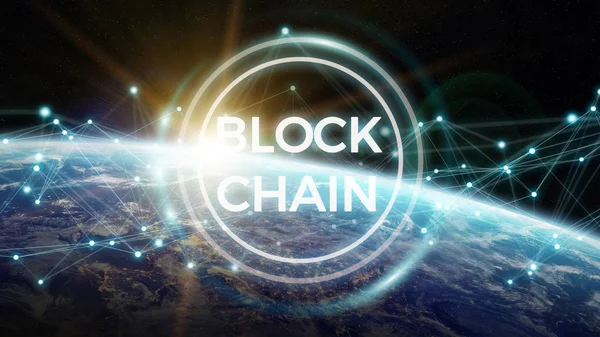 Blockchain στον πλανήτη γη 3d rendering — Φωτογραφία Αρχείου