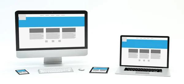 Moderne computer laptop, mobiele telefoon en tablet 3D-rendering — Stockfoto