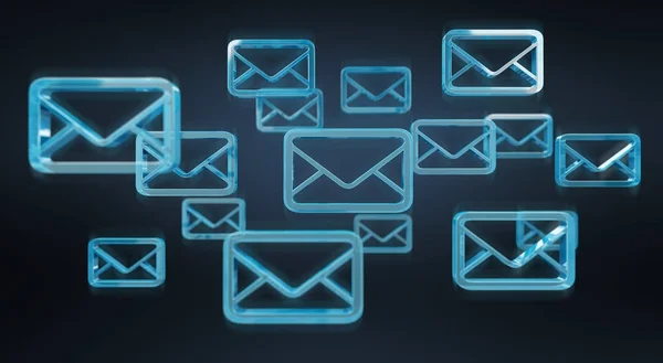 E-mails flottants bleus numériques rendu 3D — Photo