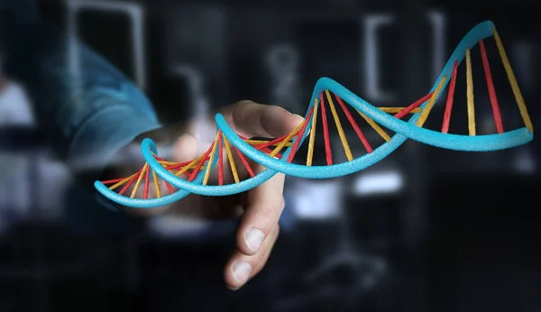 Biznesmen za pomocą nowoczesnej struktury Dna renderowania 3d — Zdjęcie stockowe