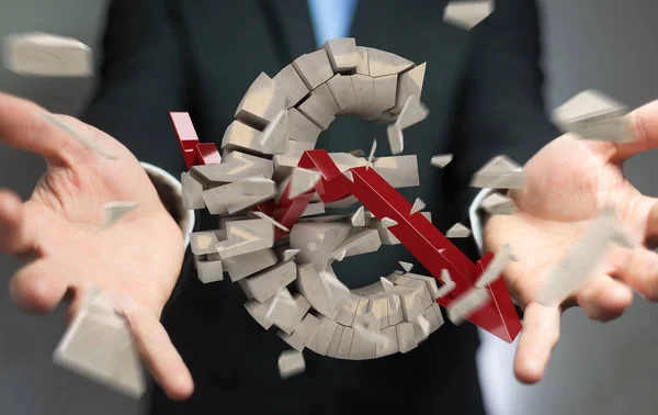 Бизнесмен со взрывающейся валютой евро 3D рендеринг — стоковое фото