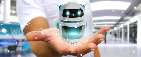 Empresário usando a aplicação de robô digital chatbot 3D renderização — Fotografia de Stock