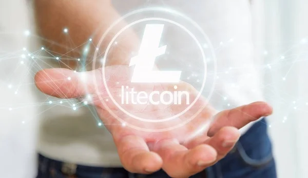 Empresario usando litecoins cryptocurrency 3D rendering — Foto de Stock