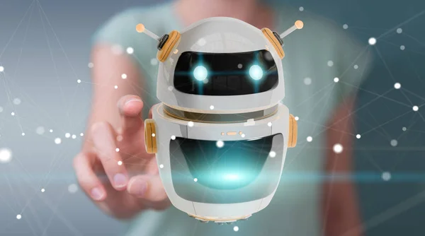 Empresária usando aplicativo digital chatbot robô 3D renderi — Fotografia de Stock