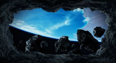 Gezegen yakın uçan asteroitler 3d render unsurları toprak 