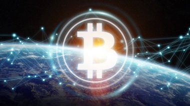 Bitcoins değişim Planet Earth 3d render