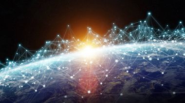 3d render bağlantılar sistem ve veri değişim gezegende toprak