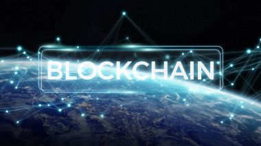 Blockchain Planet Earth 3d render