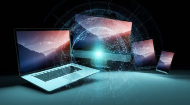 Dünya çapında server arabirimi üzerinden modern teknoloji cihazlar 3d render