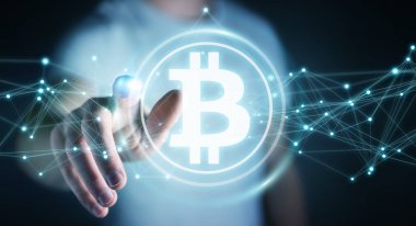 İşadamı bitcoins cryptocurrency 3d işleme kullanarak