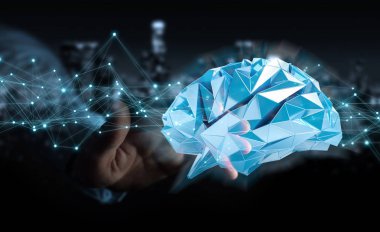 Dijital röntgen insan beyni arabirimi 3d renderi kullanarak iş adamı