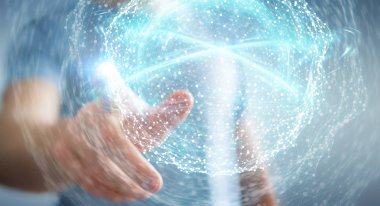 Dijital ağ bağlantısı küre 3B oluşturmayı kullanarak iş adamı