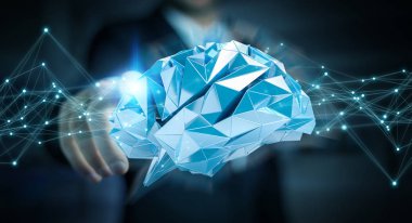 Dijital röntgen insan beyni arabirimi 3d renderi kullanarak iş adamı