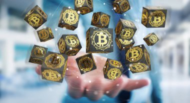 İşadamı bitcoins cryptocurrency 3d işleme kullanarak