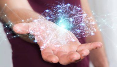 Dijital röntgen insan beyni arabirimi 3d renderi kullanarak iş adamı