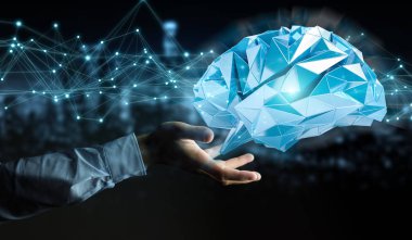 Dijital röntgen insan beyni arabirimi 3d renderi kullanarak iş adamı