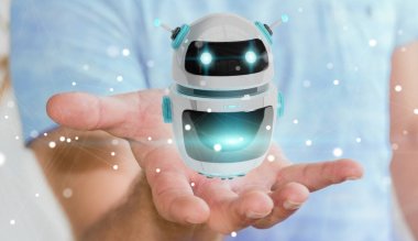 Dijital sohbet etmek robot uygulama 3d rendering kullanarak iş adamı