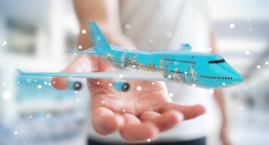 İşadamı çınar ve dünyanın ünlü simge ile 3d parçalamak