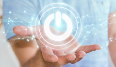 3D render güç düğmesini kullanarak bağlantıları ile işadamı