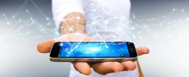 Dijital röntgen insan beyni arabirimi 3d renderi kullanarak iş adamı