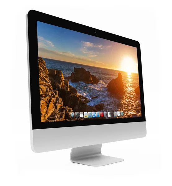 Beyaz arka plan 3d render modern bilgisayar ekranında — Stok fotoğraf