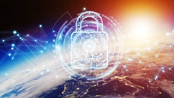 Cyber security on planet Earth 3D rendering — Stock Photo, Image