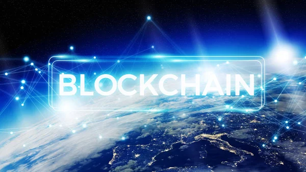 Blockchain Planet Earth 3d render