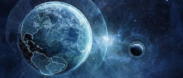 Rețele globale și schimburi de date pe planeta Pământ 3D rend — Fotografie, imagine de stoc