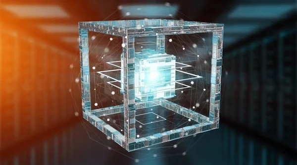 Futuristic cube technology textured object 3D rendering