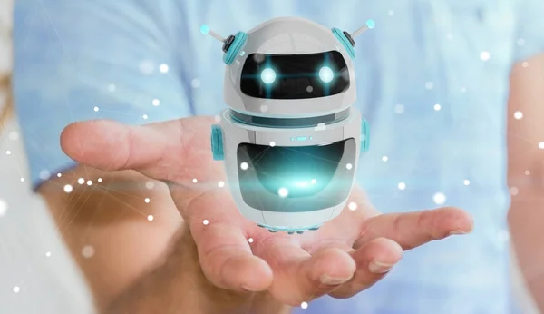 Businessman folosind aplicatia digitala a robotului chatbot redare 3D — Fotografie, imagine de stoc