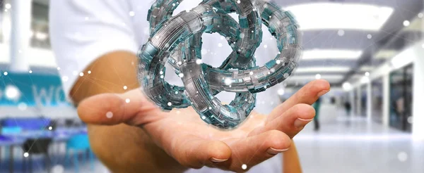 Affärsman med futuristiska torus texturerat objekt 3d-rendering — Stockfoto