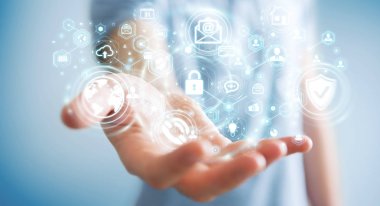 Onun veri kişisel bilgileri 3d renderin koruma işadamı