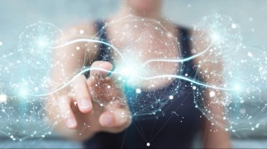 Dijital ağ bağlantısı kullanarak işkadını 3d renderi Küre