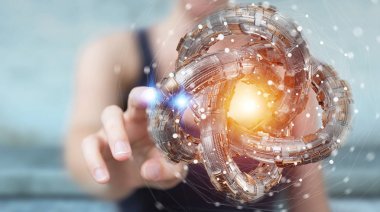 Fütüristik torus dokulu nesne 3d renderin kullanarak iş kadını