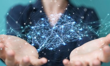 Dijital röntgen insan beyni arabirimi 3d rende kullanarak iş kadını