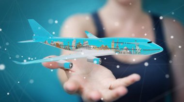 İşadamı çınar ve dünyanın ünlü simge ile 3d parçalamak