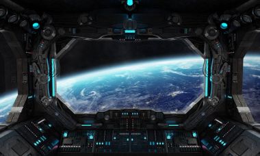 Uzay gemisi grunge iç Planet Earth Manzaralı