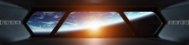 Uzay gemisi fütüristik iç Planet Earth Manzaralı
