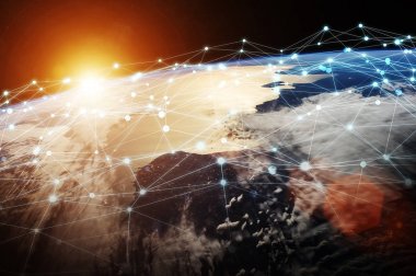 3d render bağlantılar sistem ve veri değişim gezegende toprak