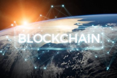 Blockchain Planet Earth 3d render
