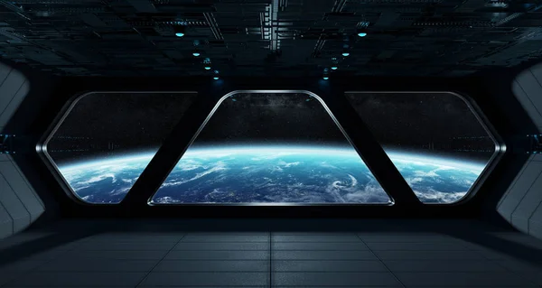 Nave espacial futurista interior con vista al planeta Tierra — Foto de Stock