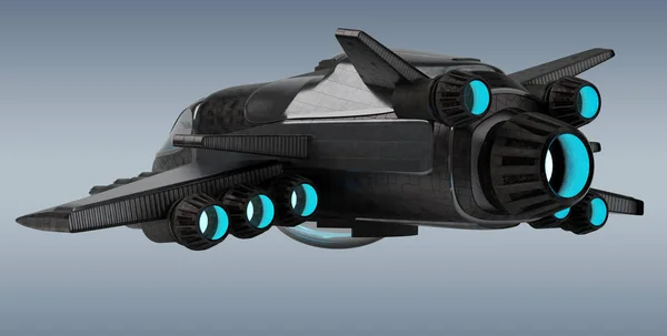 Nave espacial futurista isolada em fundo cinza renderização 3D — Fotografia de Stock