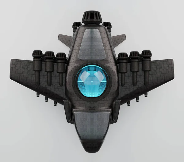 Футуристический космический корабль, изолированный на сером фоне 3D рендеринг — стоковое фото